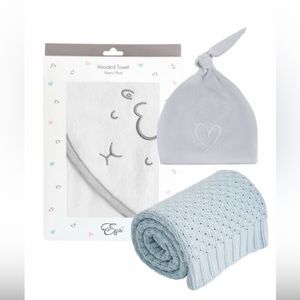 3 Piece Baby Welcome Home Gift For Boy Towel Blanket And Beany Hat 100% Cotton